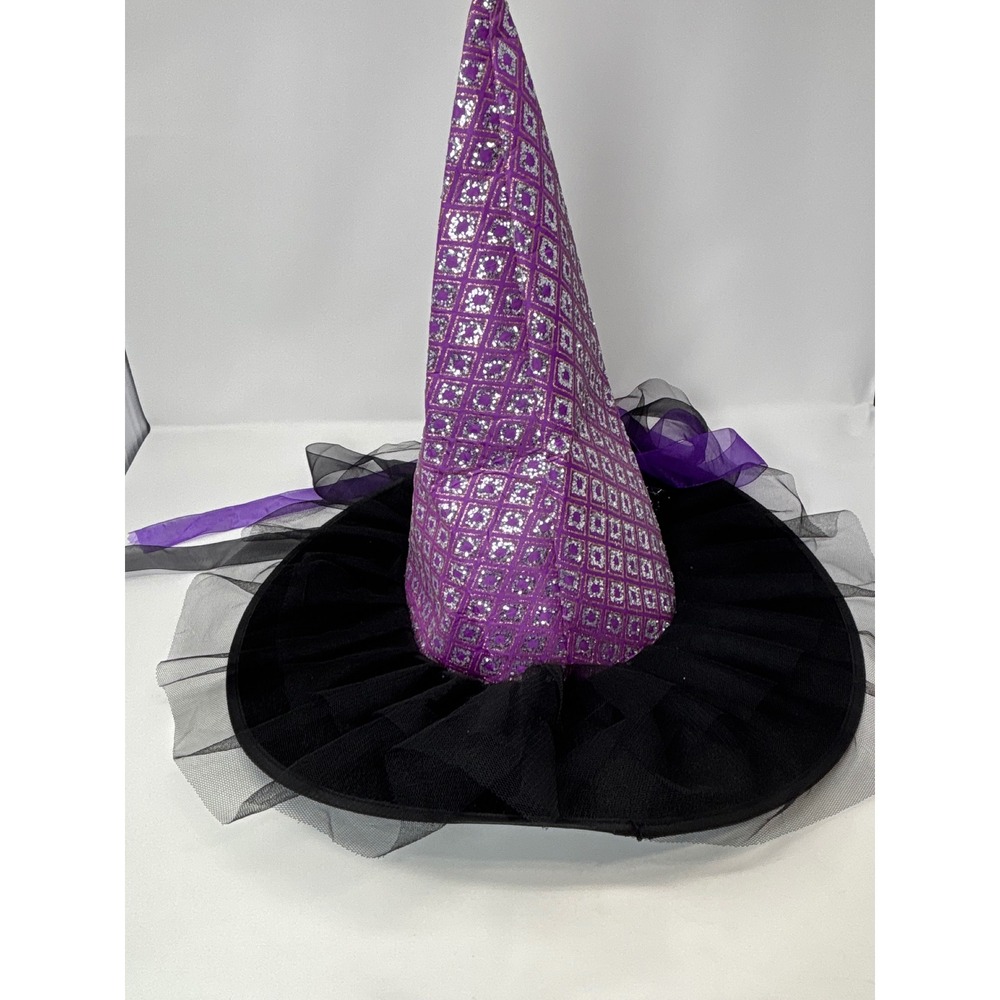 Purple Light Up Witch Hat Halloween Costume Glitter Diamond Tulle Rose LED